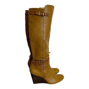 Coach Adair Pebble Grain Wedge Boots Sz 9 Saddle Color